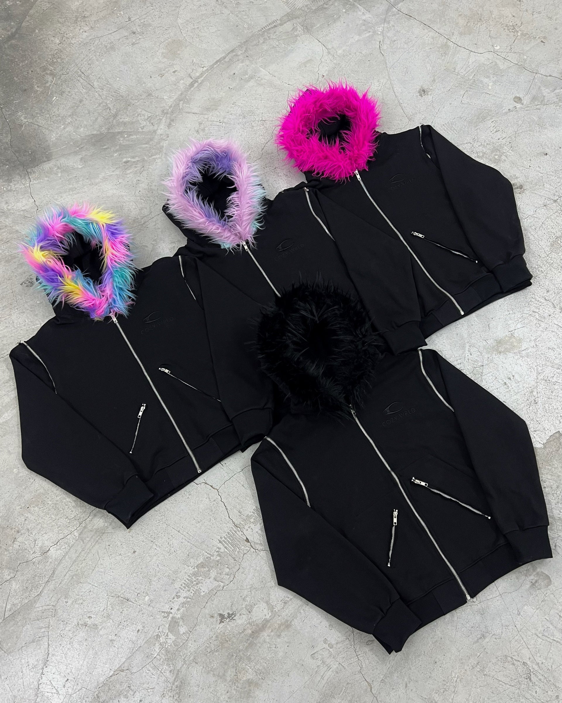 cozy worldwide FAUX FUR HOODZIP BLACK 