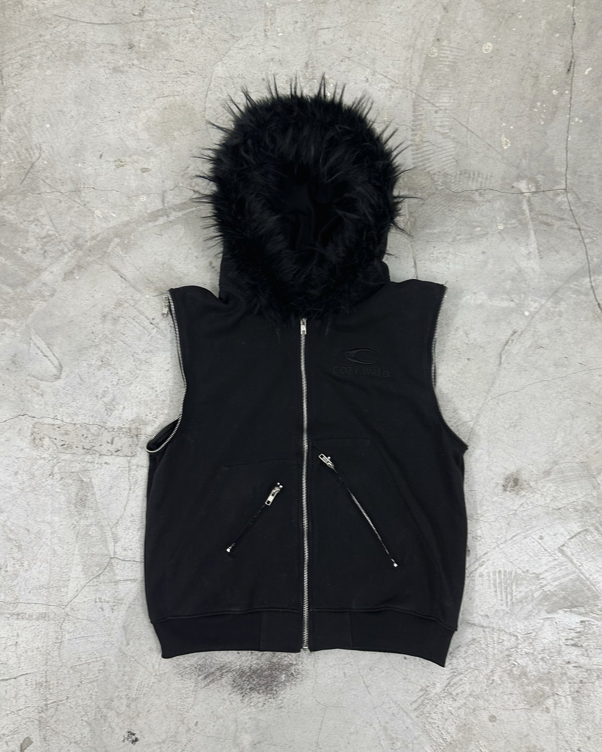 cozy worldwide FAUX FUR HOODZIP BLACK トップス